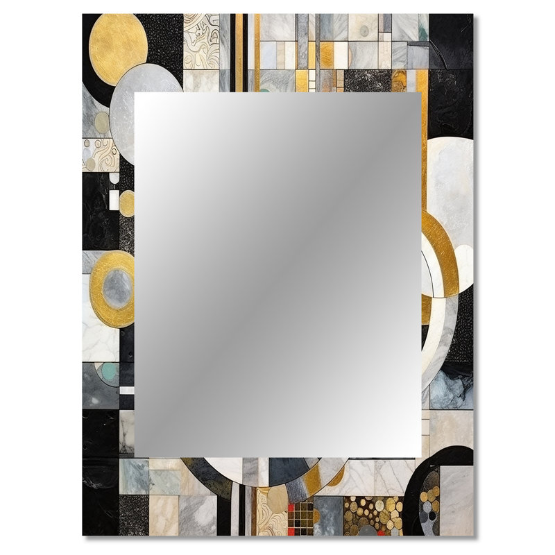 Gold and Black Geometric Illusions - Abstract Shapes Mirror, Gold Decorative Wall Mirror, Printed Metal Art, 40" x 30"