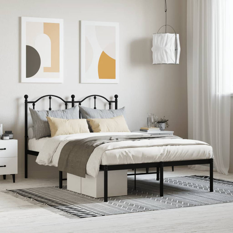 vidaXL Bed Frame Powder-Coated Steel Single Modern Bed Frame, Black, Small Double (4')