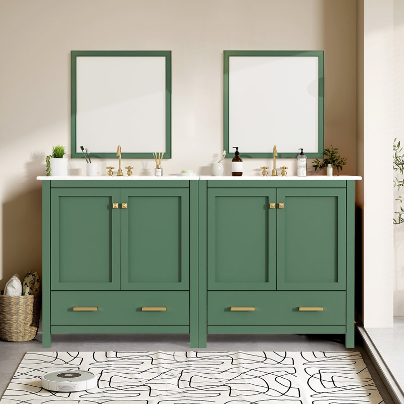 Ensemble de meuble-lavabo 60 po avec lavabos doubles (séparés), lavabos doubles en céramique (miroir non inclus), Vert