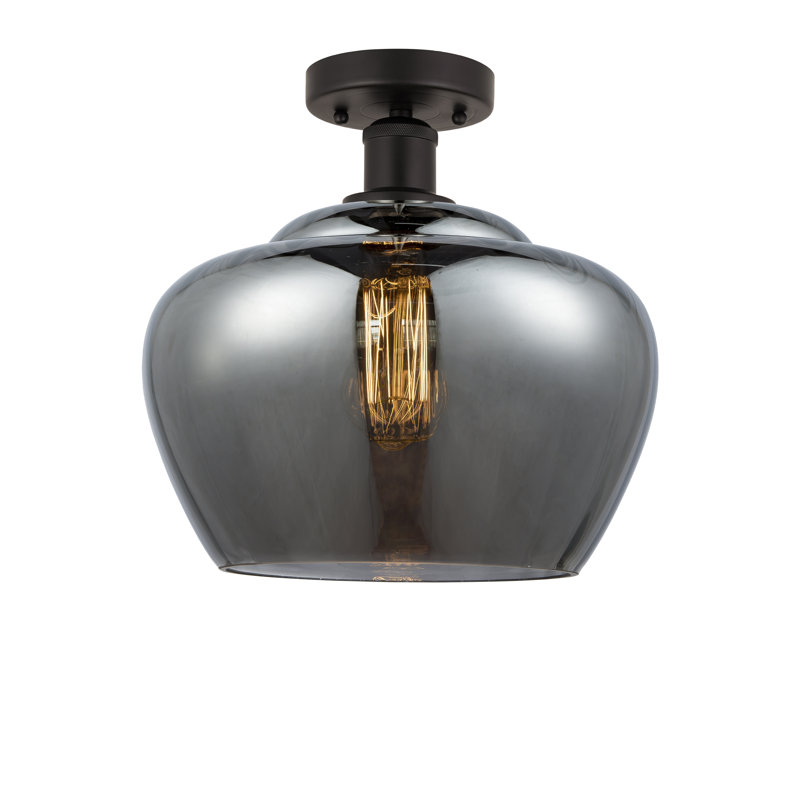 Plafonnier semi-encastré Noille Glass, Plaqué couleur fumée, Bronze huilé