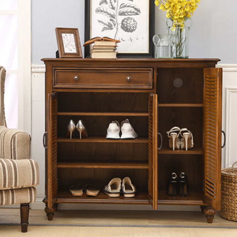 Brown Solid Wood Shoe Storage Bench