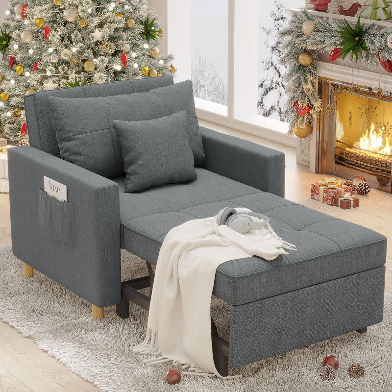 Emma-Leigh 1 Seater Fabric Accent Chairs Bed, Dark Grey Linen