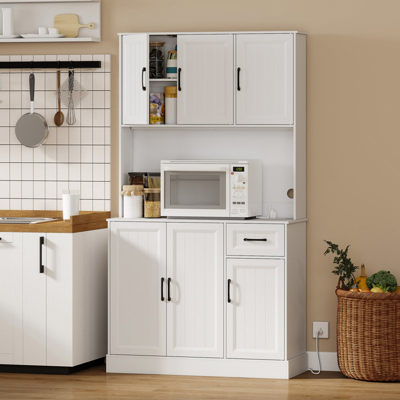 Armoire de cuisine avec station de charge 71 po, blanc, Blanc