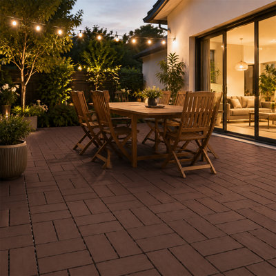 44-Pack 12" x 12" Brown Plastic Interlocking Deck Tiles, Waterproof All-Weather Flooring for Backyard, Poolside, and Balcony