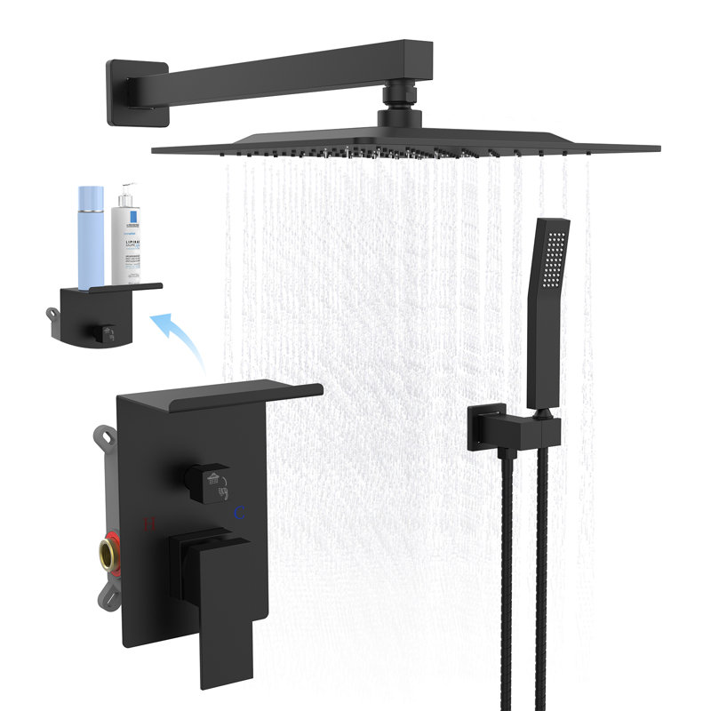 Diverter Complete Shower System with Rough-in Valve, Matte Black