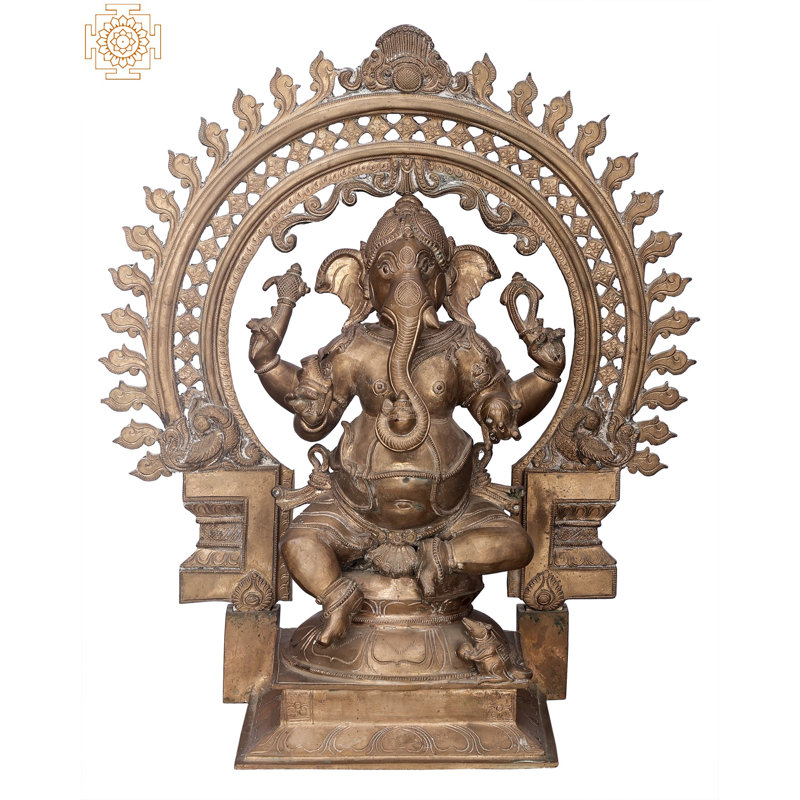 19" Standing Bhagawan Ganesha with Designer Big Arch – Handmade Panchaloha Bronze Statue, Madhuchista Vidhana Lost-Wax from Swamimalai, Traditional Indian Spiritual Décor