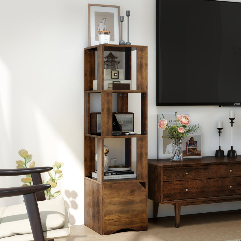 Narrow 4-Tier Storage Shelf with Cabinet, Multi-Functional Display Rack for Kitchen & Living Room, Brown