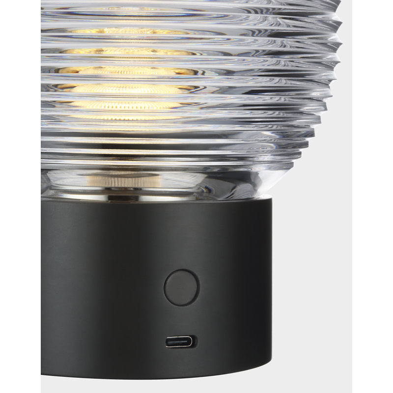 Waterford Circon 7" Rechargeable Accent Lamp  with Clear Crystal, Black