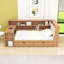 Lit de jour en L à 2 tiroirs en bois avec bureau et tablettes et lumière RVB-899703994-988664737