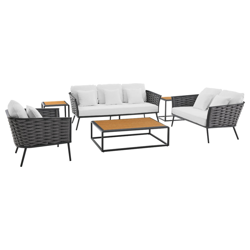Ensemble de canapé modulaire d'extérieur en aluminium 6 pièces Modway Stance, Blanc, gris