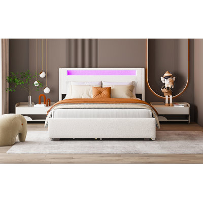 Queen Size Upholstered Platform Bed With LED Frame,Twin XL Size Trundle and 2 Drawers -  Ivy Bronx, A72C6A057B524C1AB8EC43D622CAD381