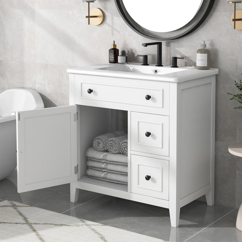 Meuble-lavabo durable avec rangement spacieux et design élégant, Blanc