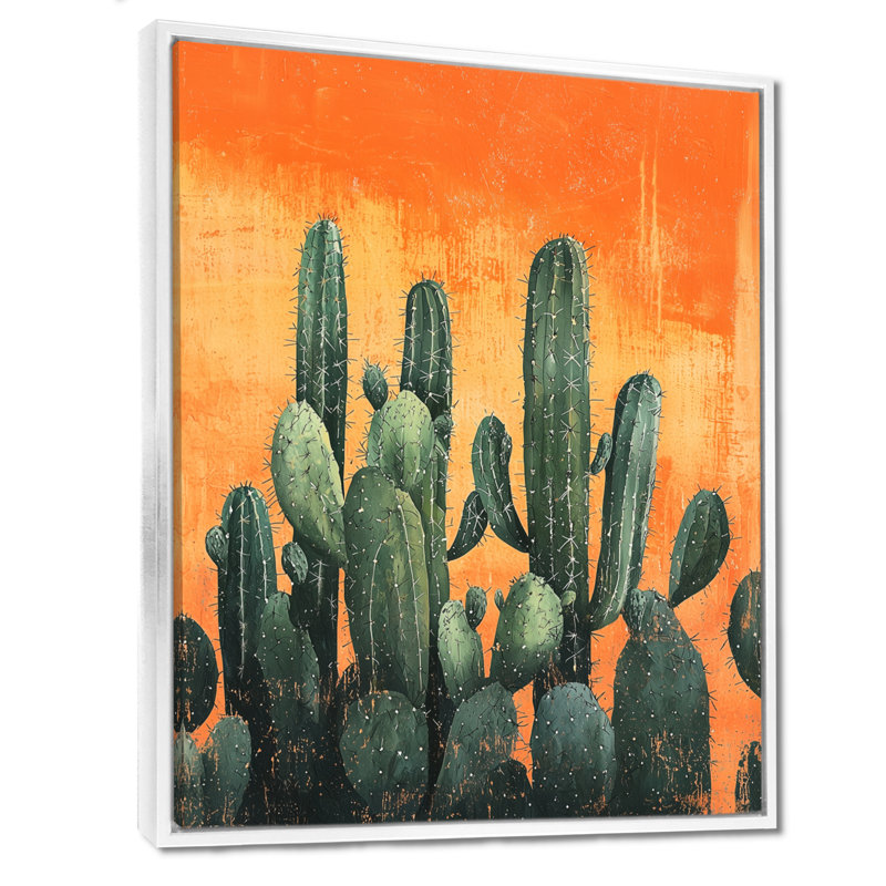 Maricza pastel cactus au lever du soleil II - Cactus, art mural, H 32 po x l 24 po, Impression encadrée sans passe-partout