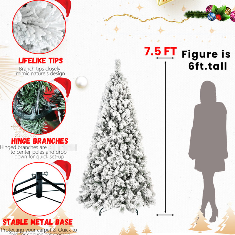 Arbre floqué réaliste de 5 pi avec 518 pointes et branches d'aiguilles dures, cadre à charnières facile à installer pour les galeries d'art, support en métal massif, décorations de Noël pour assembler les bibliothèques d'installation, décoration