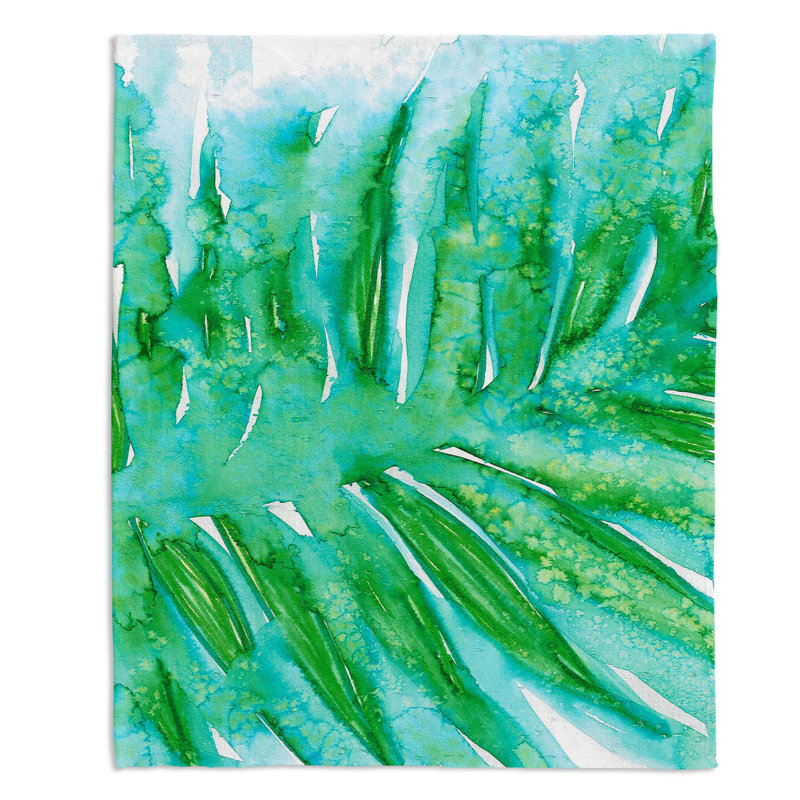 Couverture sherpa doux vert aqua paradise palm, l 68 po x L 80 po