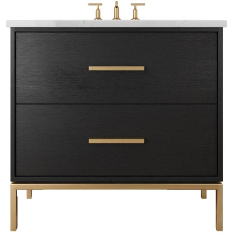 Rift White Oak Two-Drawer Single Bath Vanity, 30", Classic Black, Satin Gold