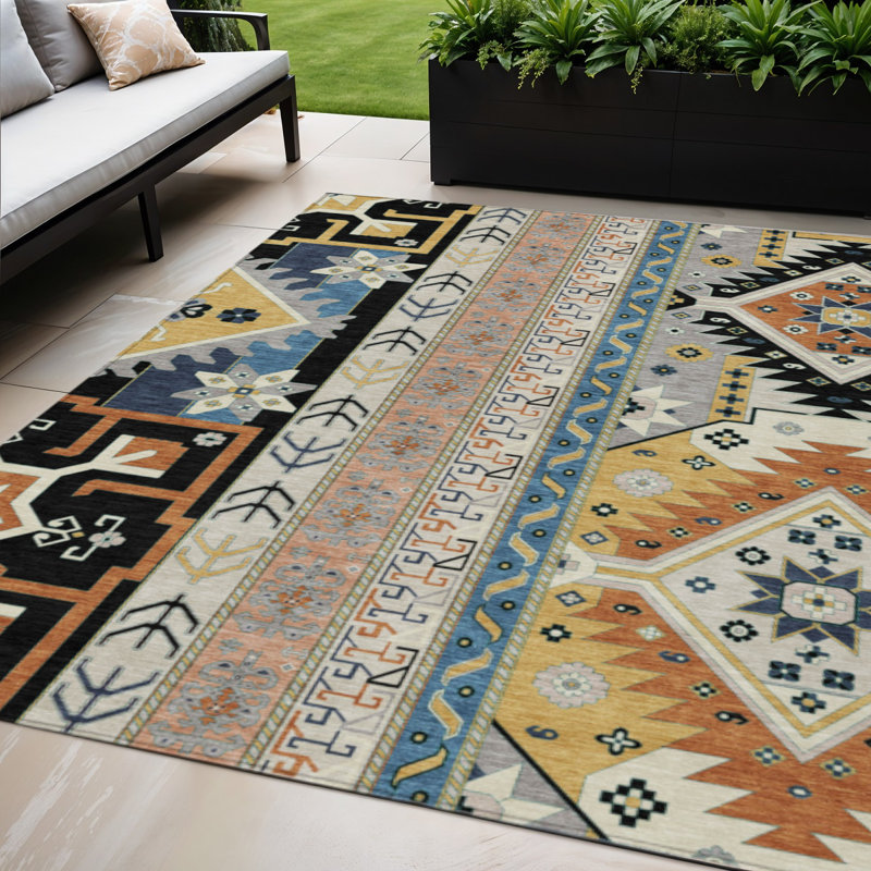 Tapis noir lavable intérieur / extérieur 5 pi x 8 pi HomeRoots