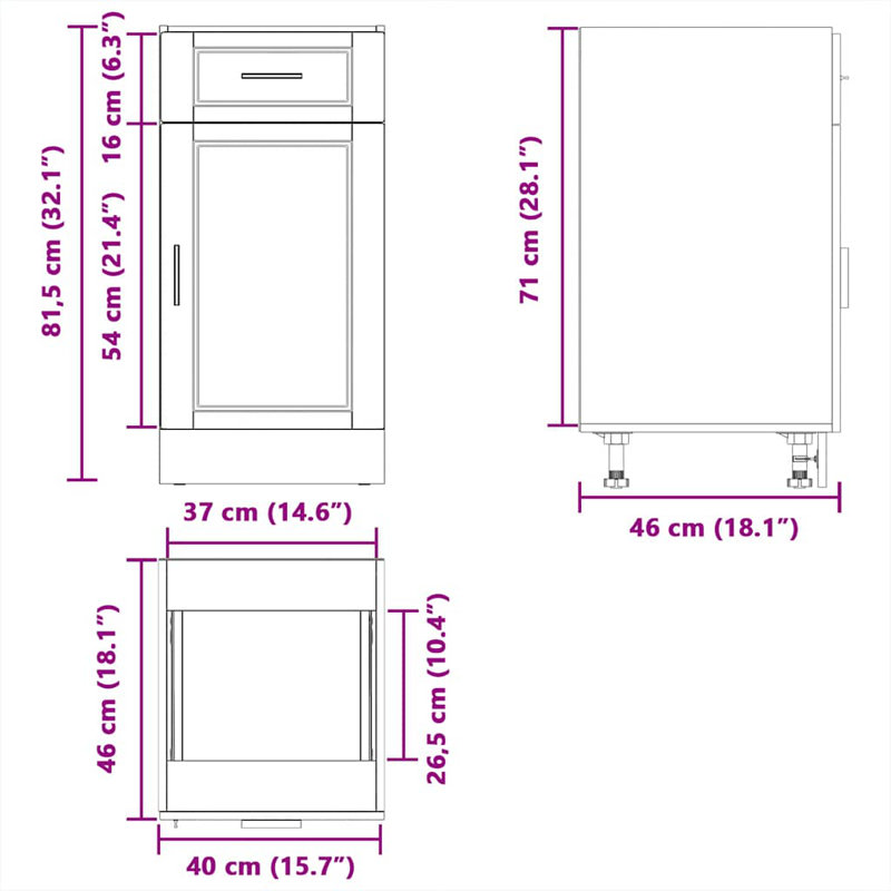 Asahel Base Unit, Brown Oak, 40 x 46 x 81.5 cm