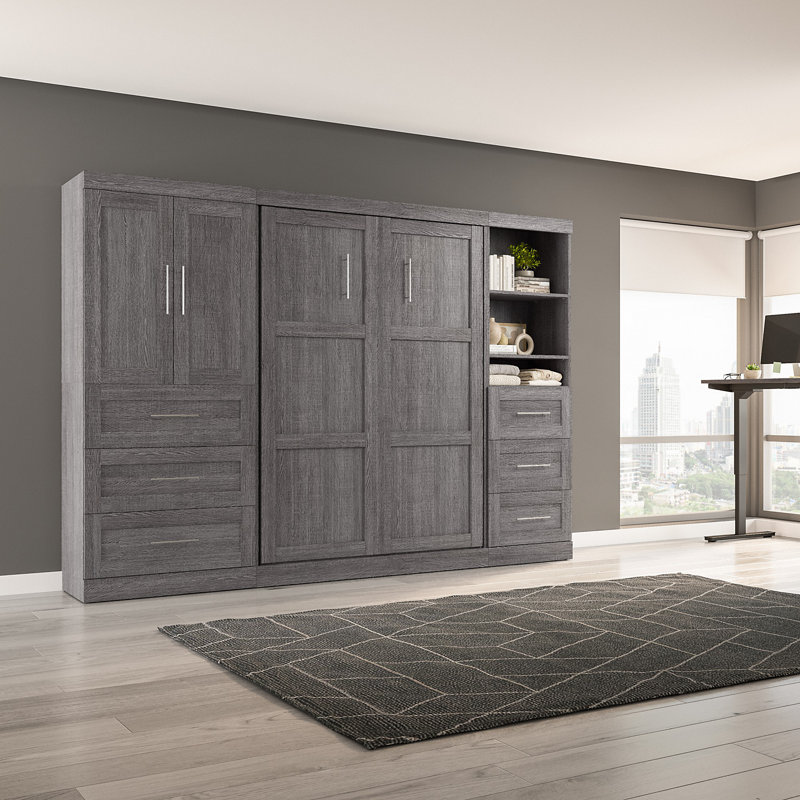 Lit escamotable avec rangement Arlex, Double, Écorce gris