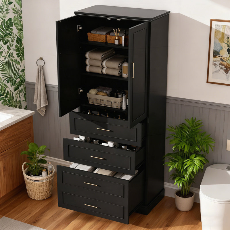 72.2'' Tall Freestanding Bathroom Cabinet With 3 Drawers, Adjustable Shelf, Soft-Close Doors, And Modern Elegant Design.