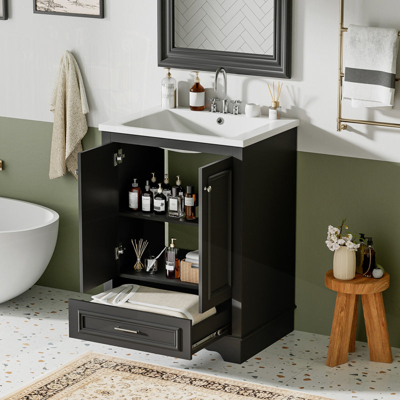 Ensemble de meuble-lavabo avec lavabo en céramique, Noir, noir, noir, noir