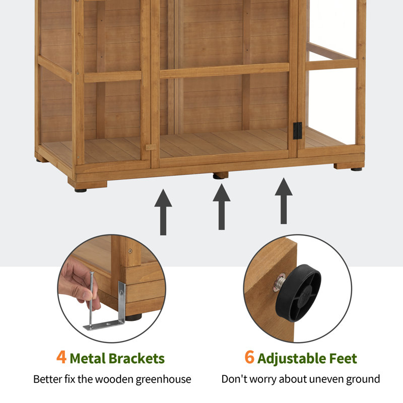 3.73' W x 1.98' D Wooden Greenhouse with Openable Roof Vent and Adjustable Shelves