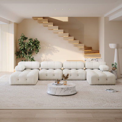 Modular Sectional Sofa Couch, Minimalist Oversized Cloud Couch With Deep Seat, Removable Armrests & Backrest, Comfy Modern Convertible Cloud Couch Sec by Wrought Studio