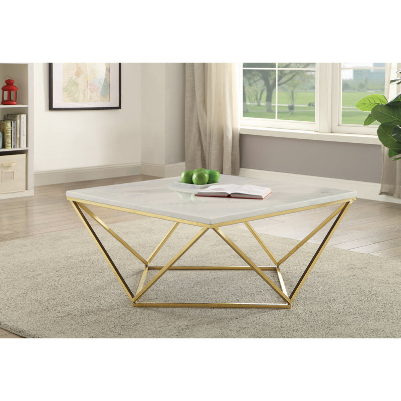 Table basse Amandalynn, H 18 po x l 36 po x L 36 po, Blanc, Doré