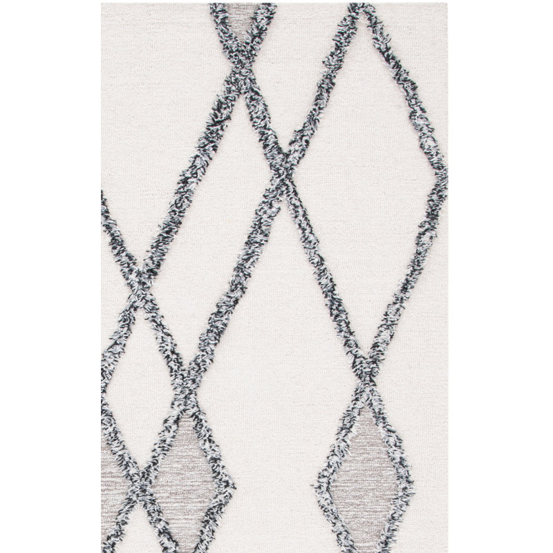 Papke Geometric Handmade Tufted Cotton/Wool Ivory Area Rug, Rectangle 8' x 10'