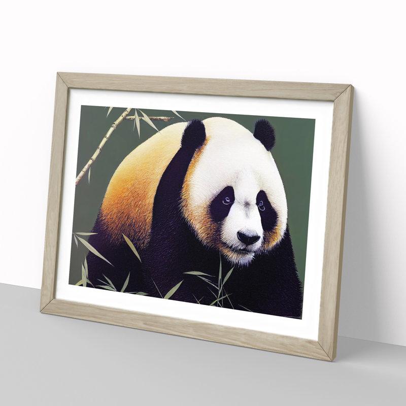 Striking Panda - Single Picture Frame Print, 46cm H x 64cm W x 2cm D, Oak