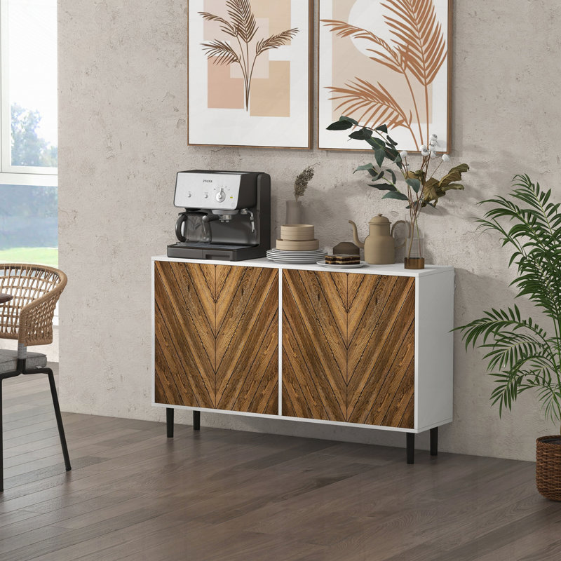 Buffet de cuisine moderne avec tablettes réglables et portes à chevrons