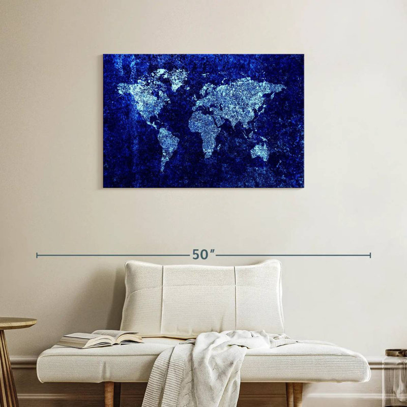 Carte du monde bleue fraîche Aliaz, H 24 po x l 36 po