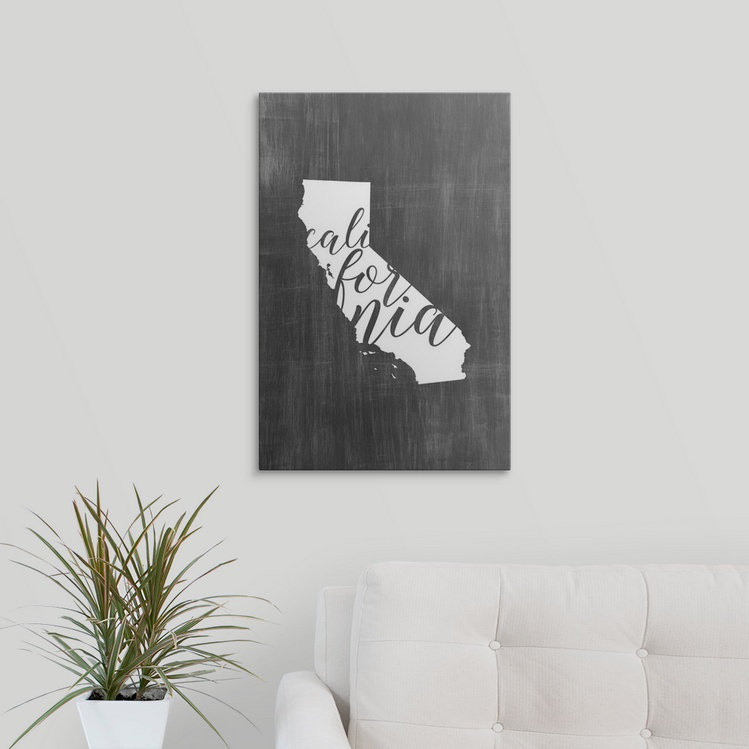 «Home State Typographie California», impression graphique, H 32 po x l 24 po x P 1 po, Cadre blanc