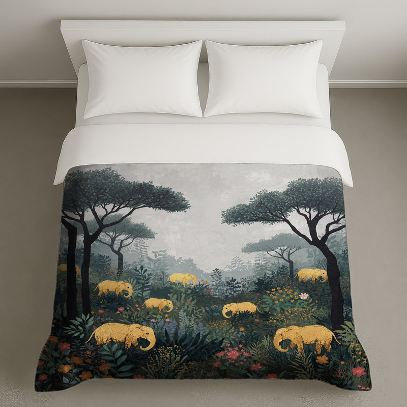 Éléphants dans la forêt Housses de couette, Queen