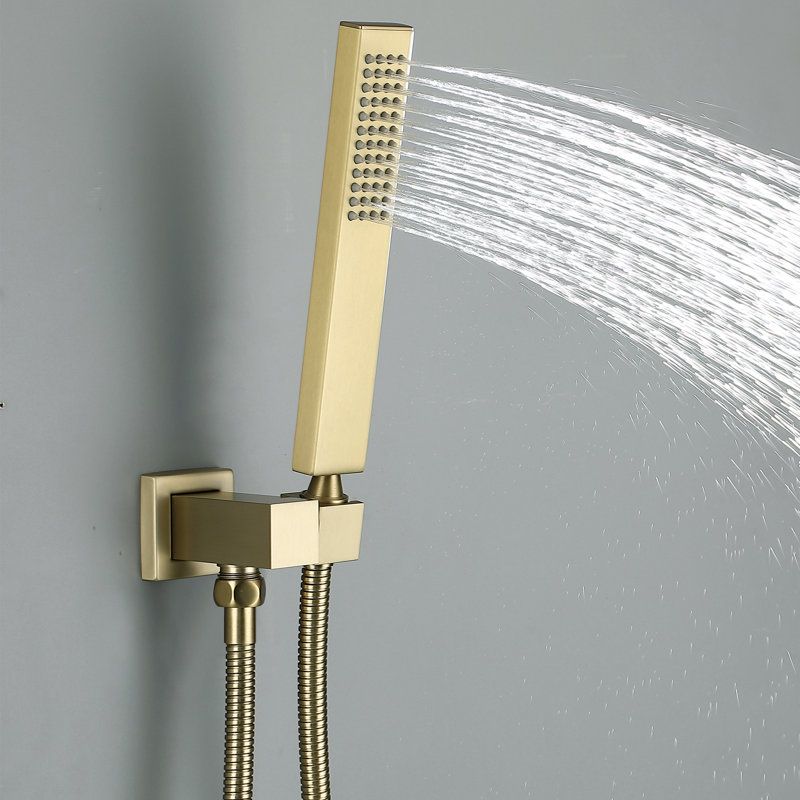 Ensemble de douche à affichage de la température, robinet de douche thermostatique avec valve brute, noir mat, Brushed Gold