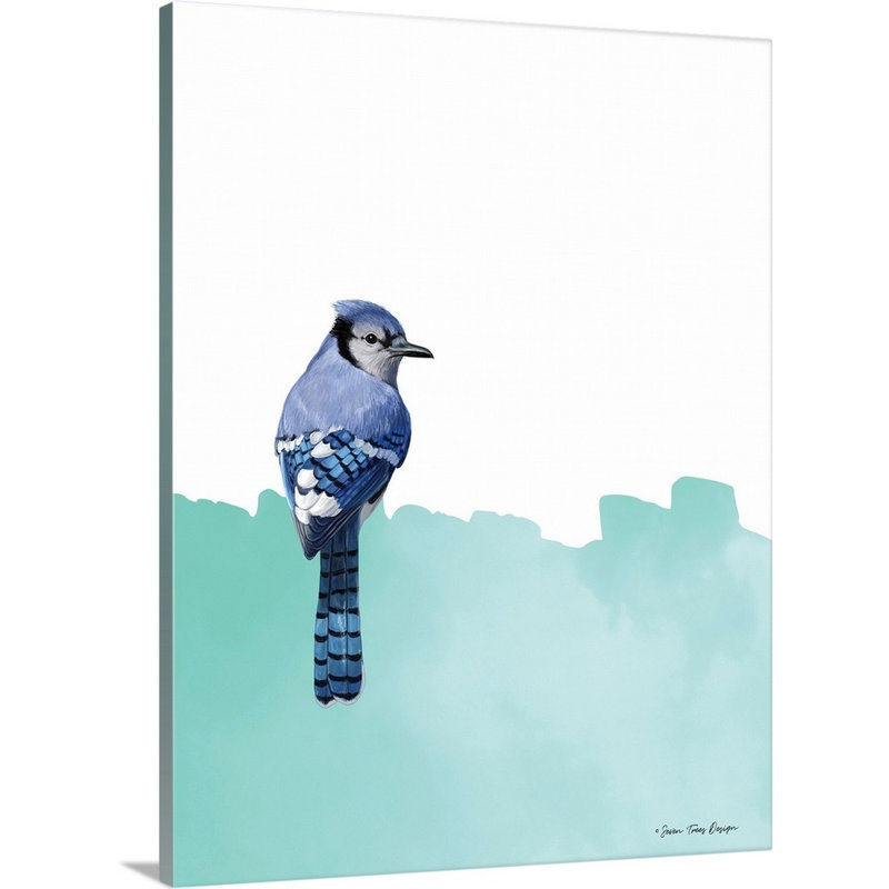 Oiseau sur bleu-reproduction d’art sur toile, H 24 po x l 18 po x 1,25 po, Toile tendue