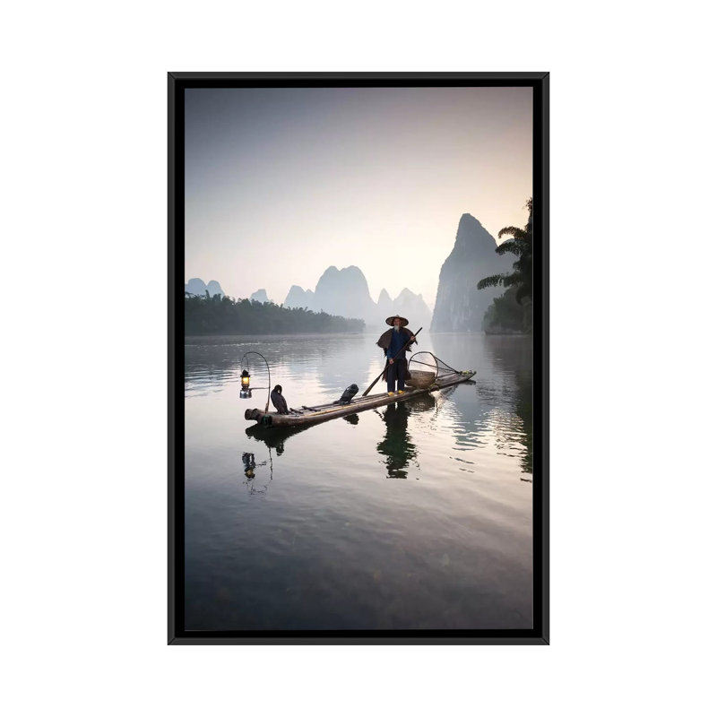 " Cormorant Fisherman, Guilin, China " by Matteo Colombo, 48" H x 32" W x 1.5" D, Black Floater Framed Canvas, No Mat