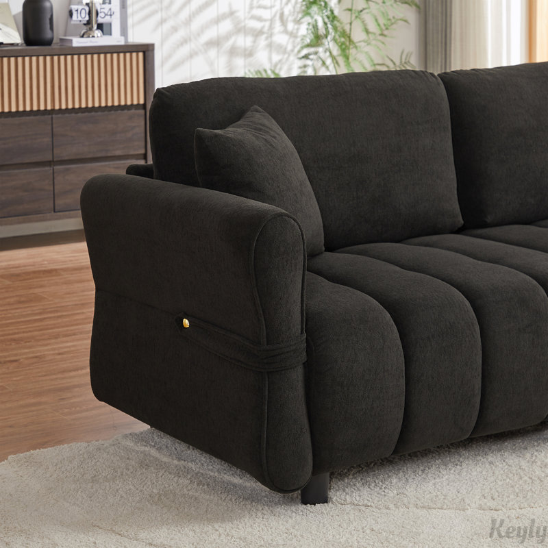 80''chenille fabric sofa with pillow, Black