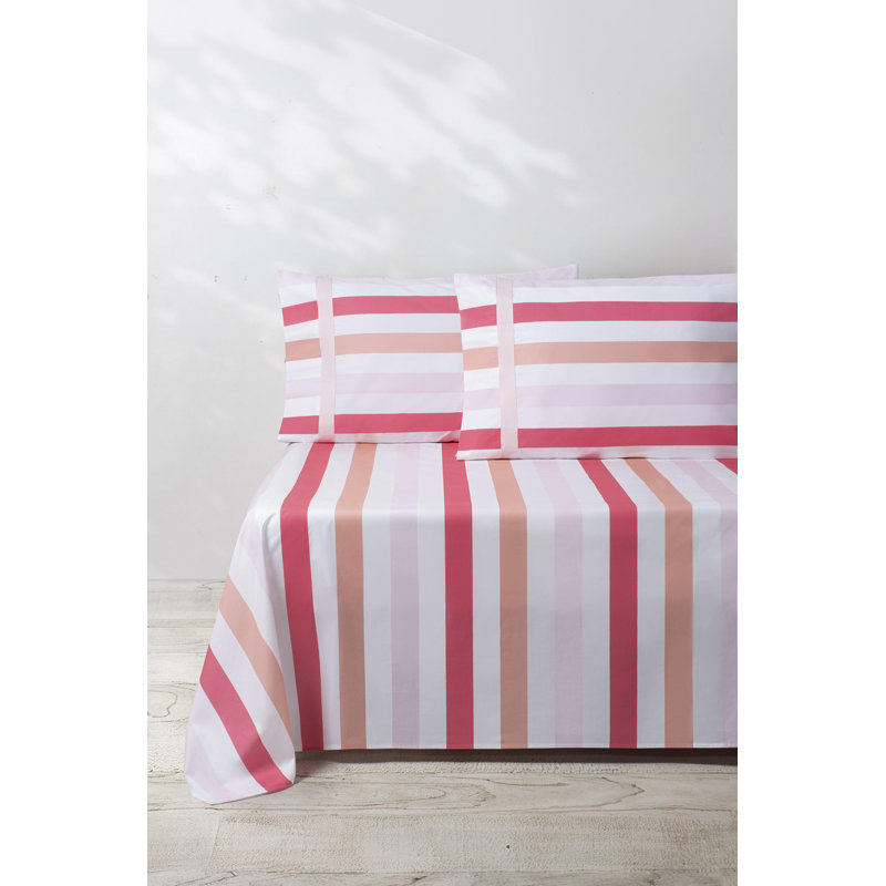 Ensemble de draps pour chambre d'amis 4 pièces Awning Stripe, Très grand, Rose