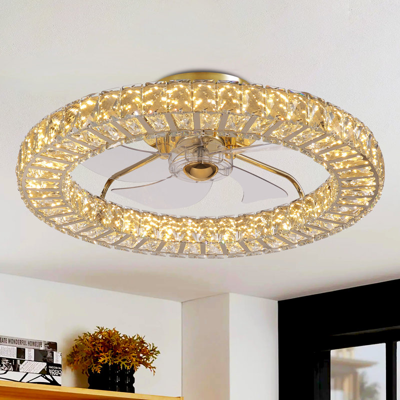 22" Hudman Dimmable Crystal Ceiling Fan with LED Lights, Gold