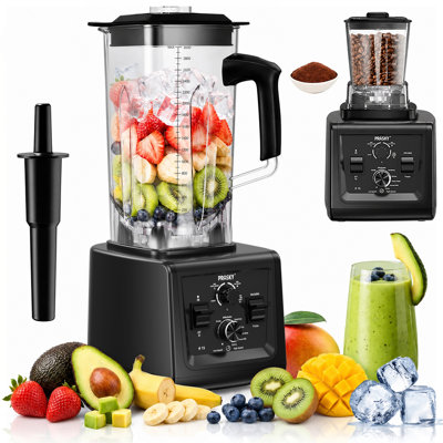 Prasky Smoothies Blender, 102oz Professional blender & Grinder Combo With Smart Timer | 2400 Peak-Watt | 2 Containers | Countertop Blenders For Smoothies, Cookie Dough, Salsa & More