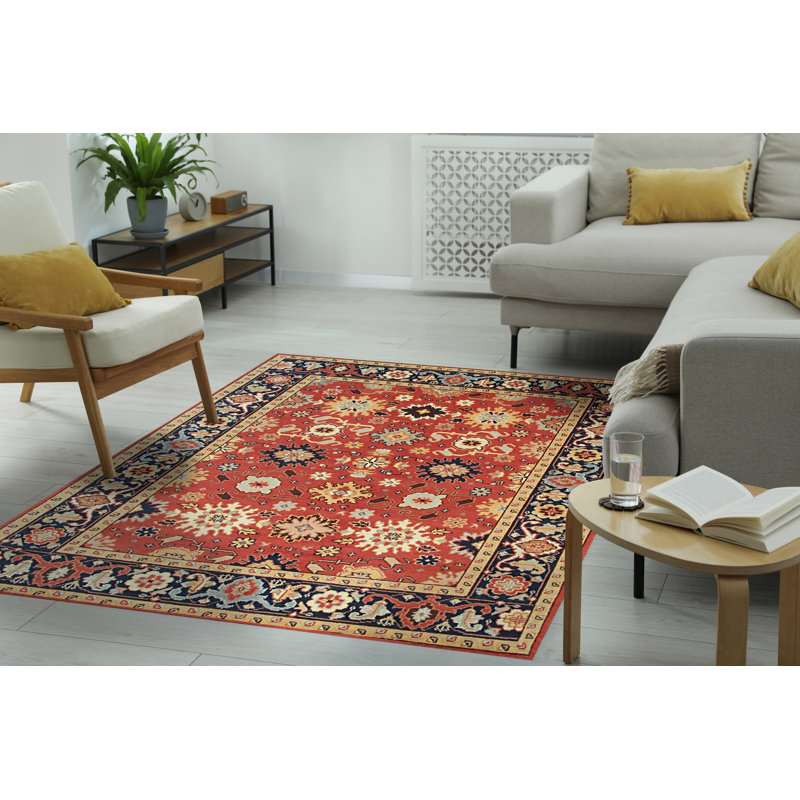 Tapis oriental traditionnel en laine noué à la main rouge Majestic, Rectangle 6 pi x 9 pi