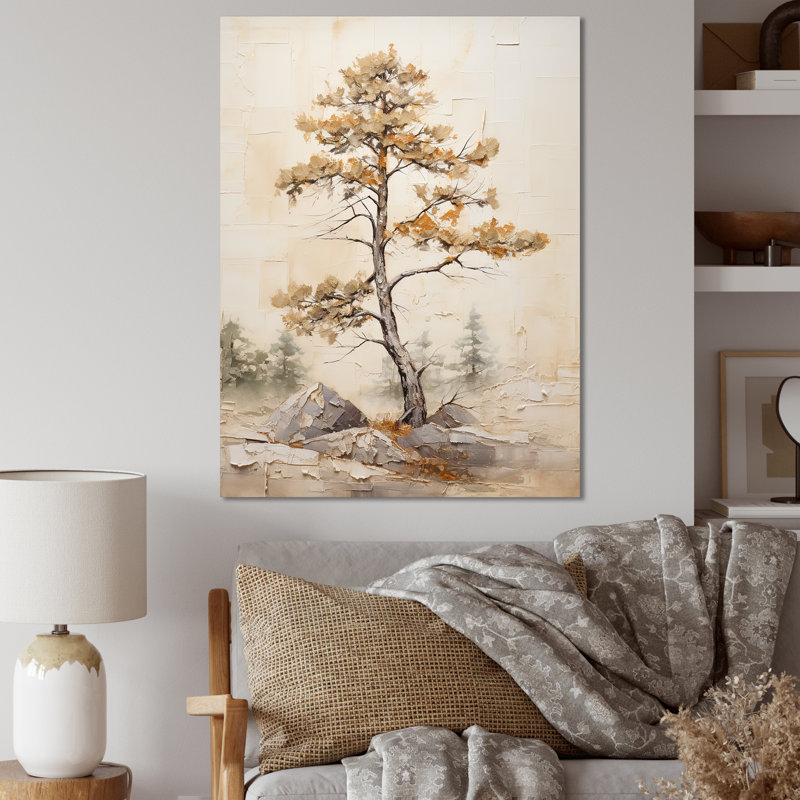 " Beige Tree Pine Tranquility I ", 44" H x 34" W x 1.5" D, Wrapped Canvas