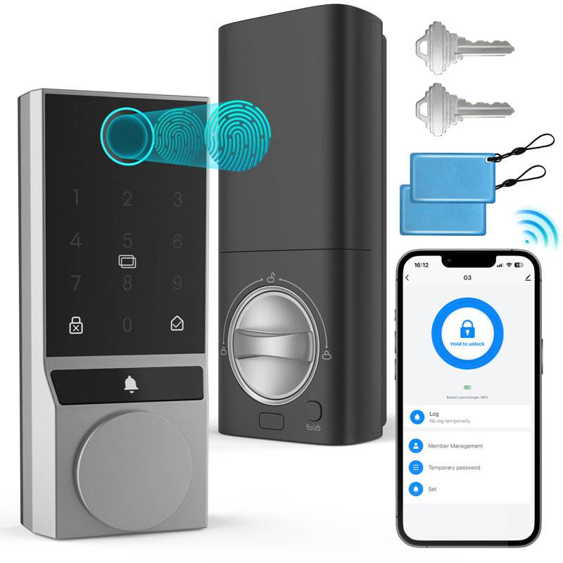 WIFI Smart Lock, Fingerprint Keyless Entry Door Lock with Doorbell, Front Door Smart Lock, Silver