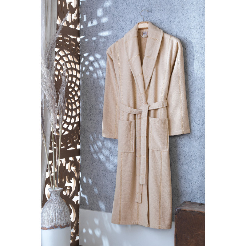 Peignoir mi-mollet 100% coton Boey, L / XL, Beige
