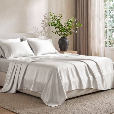Luxe Linen 100% LENZING Tencel Lyocell Queen Size Sheet Set, 15" Deep Pocket & Cooling for Hot Sleepers Silky Smooth Soft Breathable Luxury Light Grey Bedding 4 Piece Sheets
