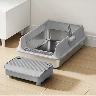 Stainless Steel Sifting Cat Litter Box with High Sides and Odor Control