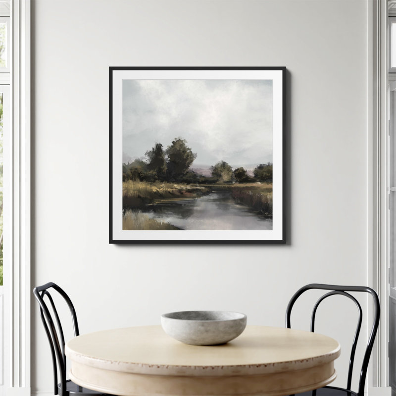 Imprimé «Spring River» par Dan Hobday, Papier avec cadre simple noir, Oui, H 36 po x l 36 po