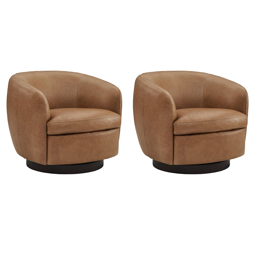 Marcy Genuine Leather Swivel Barrel Chair (Set of 2) Wrought Studio™