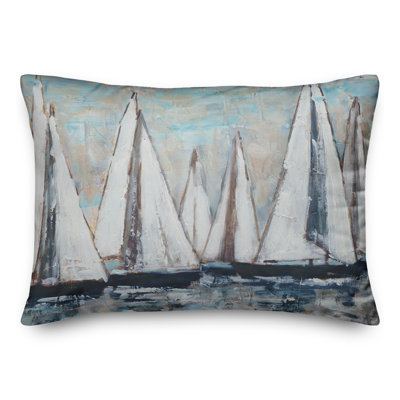 Painterly Sailboats Indoor/Outdoor Throw Pillow
